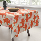 Bison - tomato red, pink, and teal, on cream Tablecloth Gallery Image 3