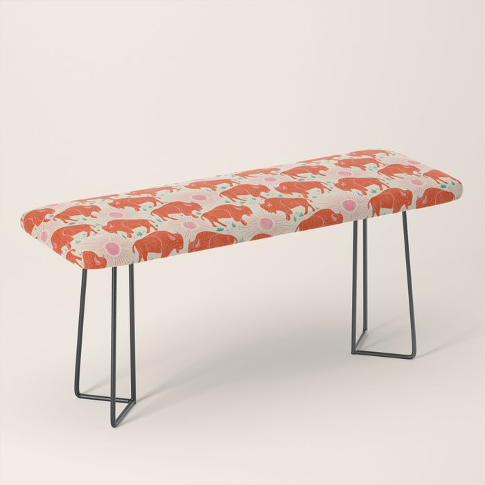 Bison - tomato red, pink, and teal, on cream Bench Gallery Image 1