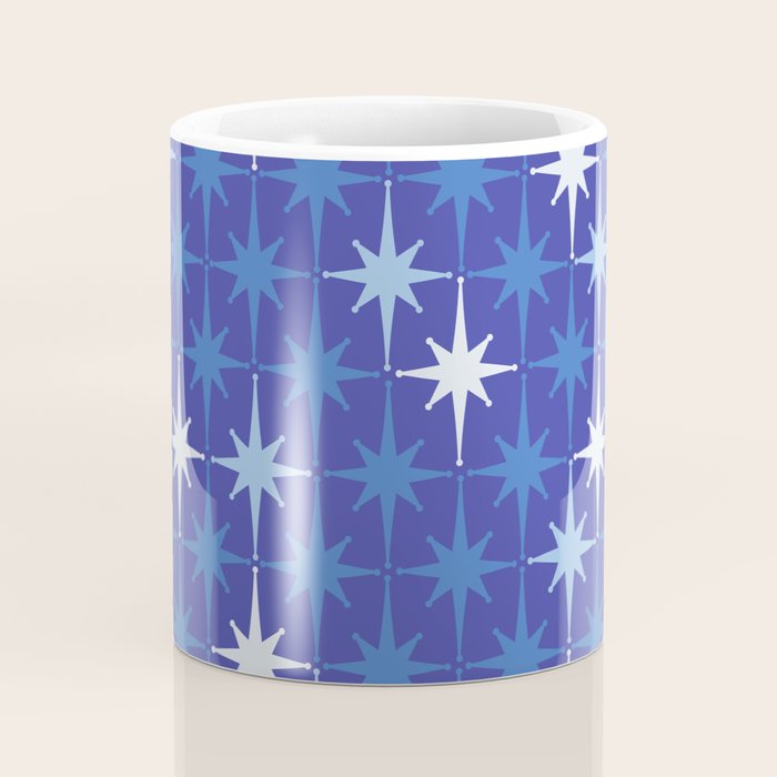 Blue Mid Century Modern Atomic Age Starburst Pattern Coffee Mug Gallery Image 4