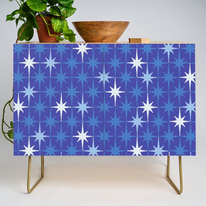Blue Mid Century Modern Atomic Age Starburst Pattern Credenza Gallery Image 1
