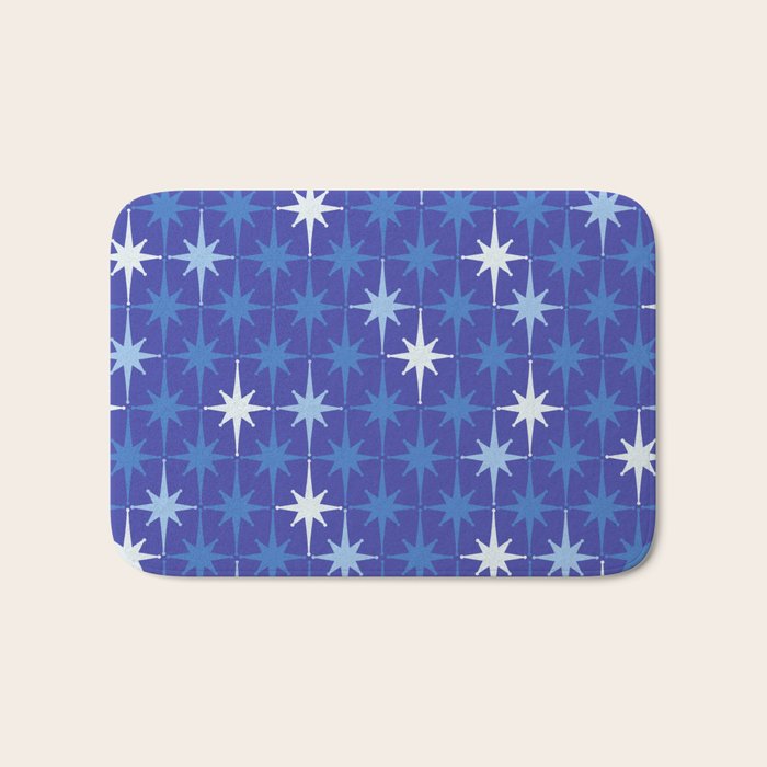Blue Mid Century Modern Atomic Age Starburst Pattern Bath Mat Gallery Image 1