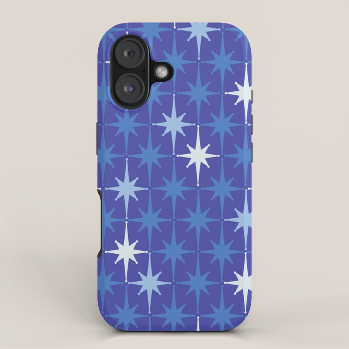 Blue Mid Century Modern Atomic Age Starburst Pattern iPhone Case Gallery Image 1
