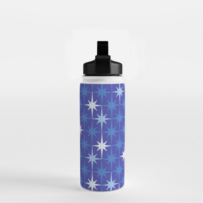 Blue Mid Century Modern Atomic Age Starburst Pattern Water Bottle Gallery Image 2