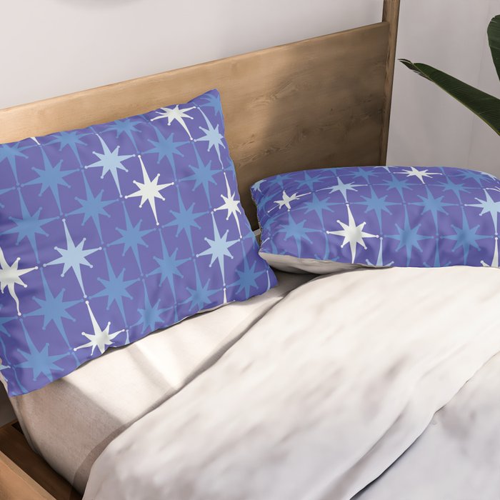 Blue Mid Century Modern Atomic Age Starburst Pattern Pillow Sham Gallery Image 2
