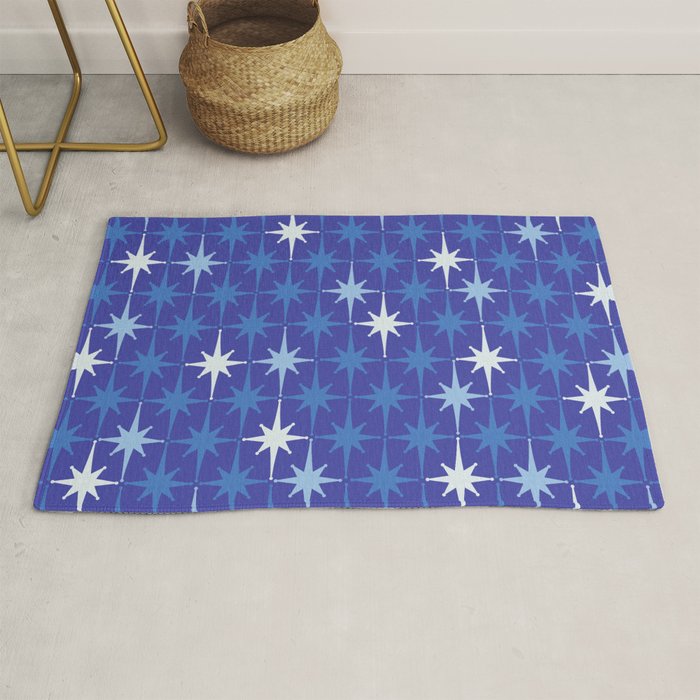 Blue Mid Century Modern Atomic Age Starburst Pattern Rug Gallery Image 1