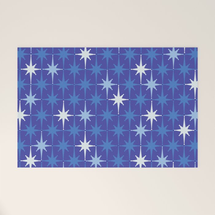 Blue Mid Century Modern Atomic Age Starburst Pattern Welcome Mat Gallery Image 1