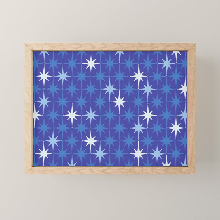 Blue Mid Century Modern Atomic Age Starburst Pattern Mini Art Print Gallery Image 1