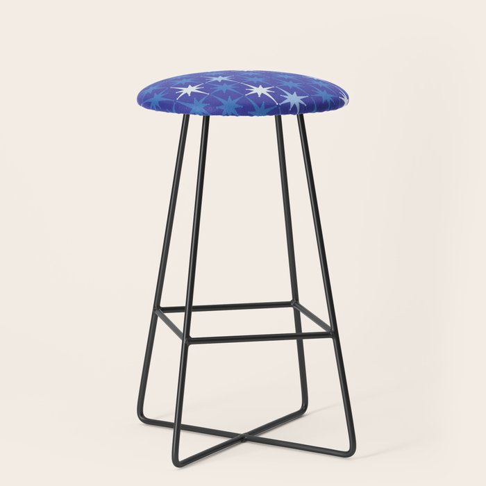 Blue Mid Century Modern Atomic Age Starburst Pattern Stool Gallery Image 1