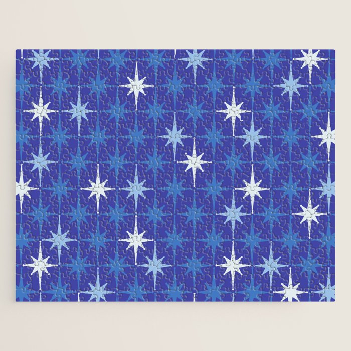 Blue Mid Century Modern Atomic Age Starburst Pattern Jigsaw Puzzle Gallery Image 1