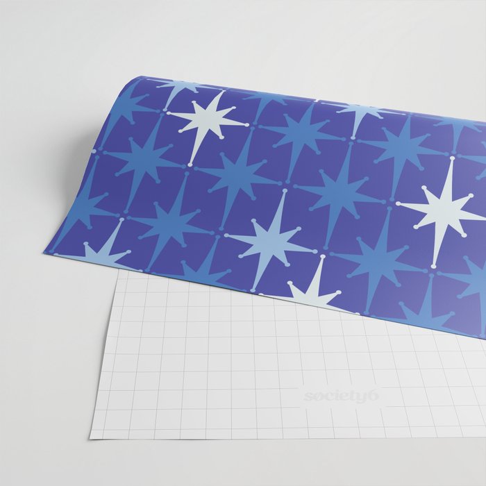 Blue Mid Century Modern Atomic Age Starburst Pattern Wrapping Paper Gallery Image 2