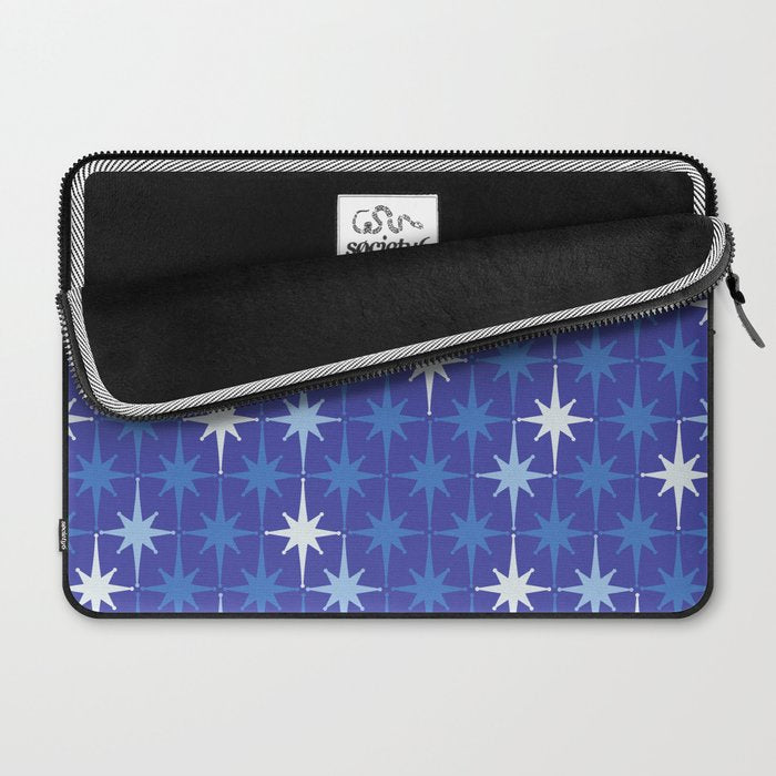 Blue Mid Century Modern Atomic Age Starburst Pattern Laptop Sleeve Gallery Image 2