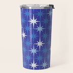 Blue Mid Century Modern Atomic Age Starburst Pattern Travel Mug Gallery Image 2