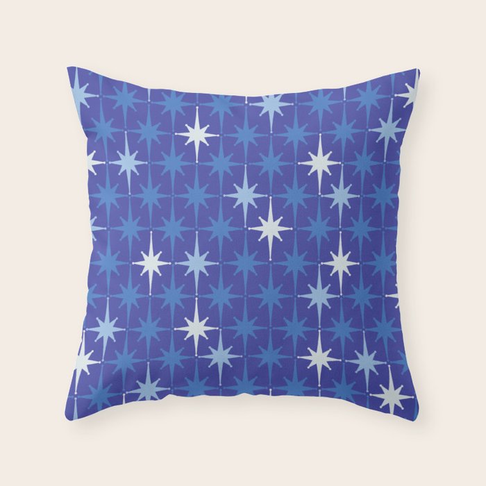 Blue Mid Century Modern Atomic Age Starburst Pattern Throw Pillow Gallery Image 6