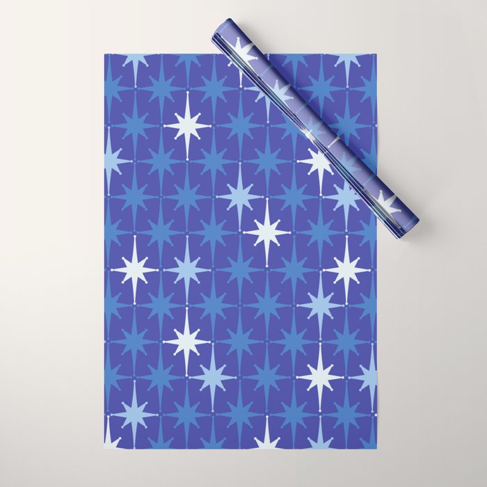 Blue Mid Century Modern Atomic Age Starburst Pattern Wrapping Paper Gallery Image 1