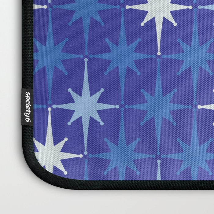 Blue Mid Century Modern Atomic Age Starburst Pattern Laptop Sleeve Gallery Image 3