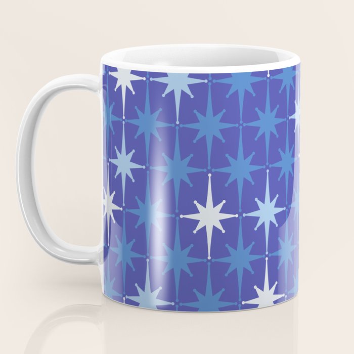 Blue Mid Century Modern Atomic Age Starburst Pattern Coffee Mug Gallery Image 3
