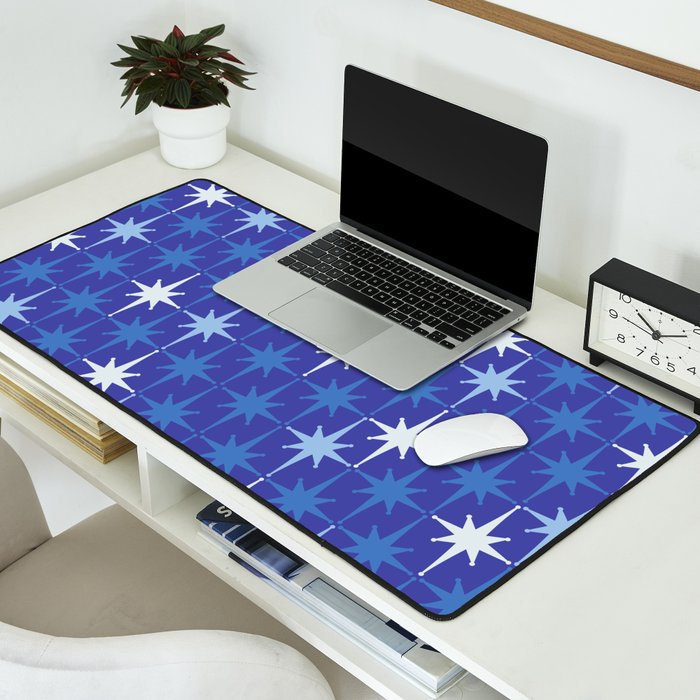 Blue Mid Century Modern Atomic Age Starburst Pattern Desk Mat Gallery Image 2