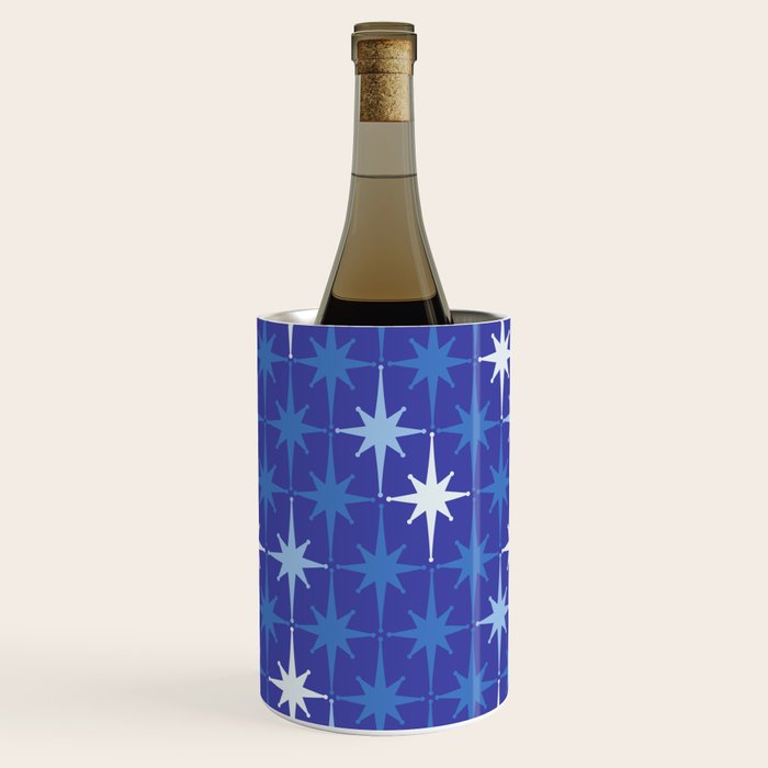 Blue Mid Century Modern Atomic Age Starburst Pattern Wine Chiller Gallery Image 1