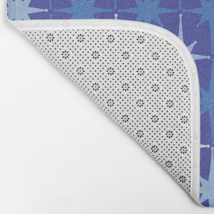 Blue Mid Century Modern Atomic Age Starburst Pattern Bath Mat Gallery Image 2