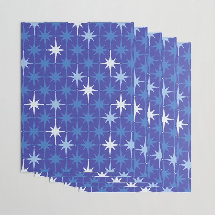 Blue Mid Century Modern Atomic Age Starburst Pattern Wrapping Paper Gallery Image 3