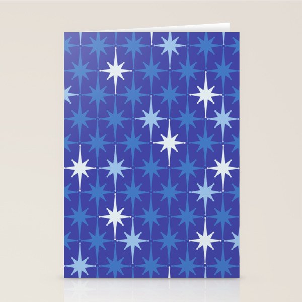 Blue Mid Century Modern Atomic Age Starburst Pattern Stationery Card Gallery Image 1