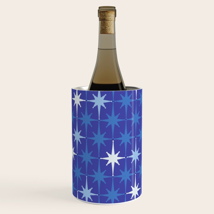 Blue Mid Century Modern Atomic Age Starburst Pattern Wine Chiller Gallery Image 2