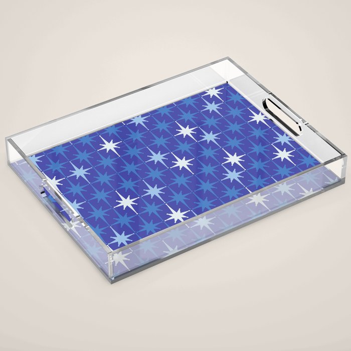 Blue Mid Century Modern Atomic Age Starburst Pattern Acrylic Tray Gallery Image 1
