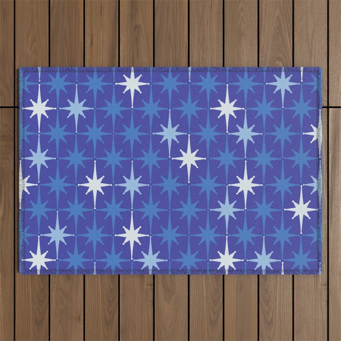 Blue Mid Century Modern Atomic Age Starburst Pattern Outdoor Rug Gallery Image 1
