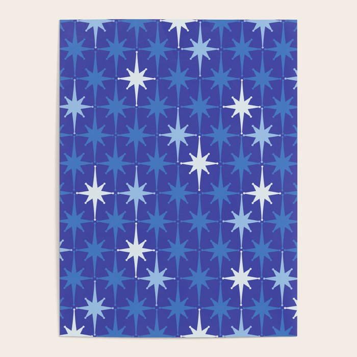 Blue Mid Century Modern Atomic Age Starburst Pattern Poster Gallery Image 4