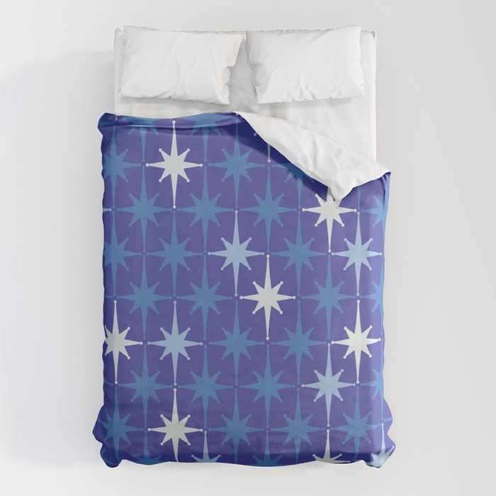 Blue Mid Century Modern Atomic Age Starburst Pattern Duvet Cover Gallery Image 1