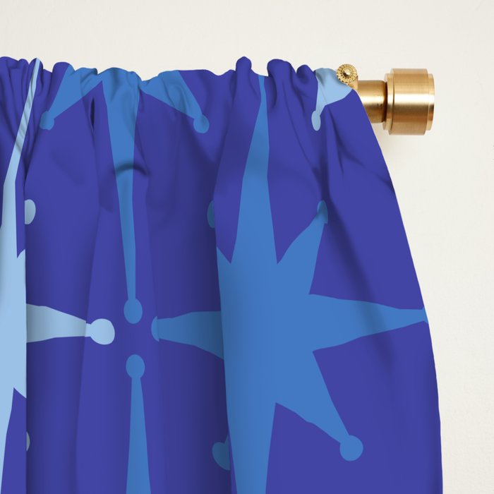 Blue Mid Century Modern Atomic Age Starburst Pattern Window Curtain Gallery Image 2