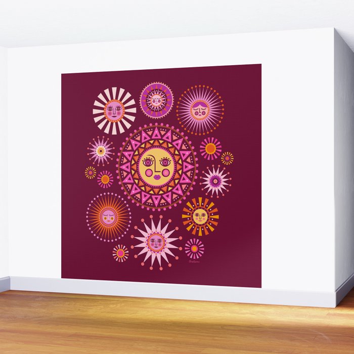 Retro Sun Faces - Pink and Magenta Wall Mural Gallery Image 2