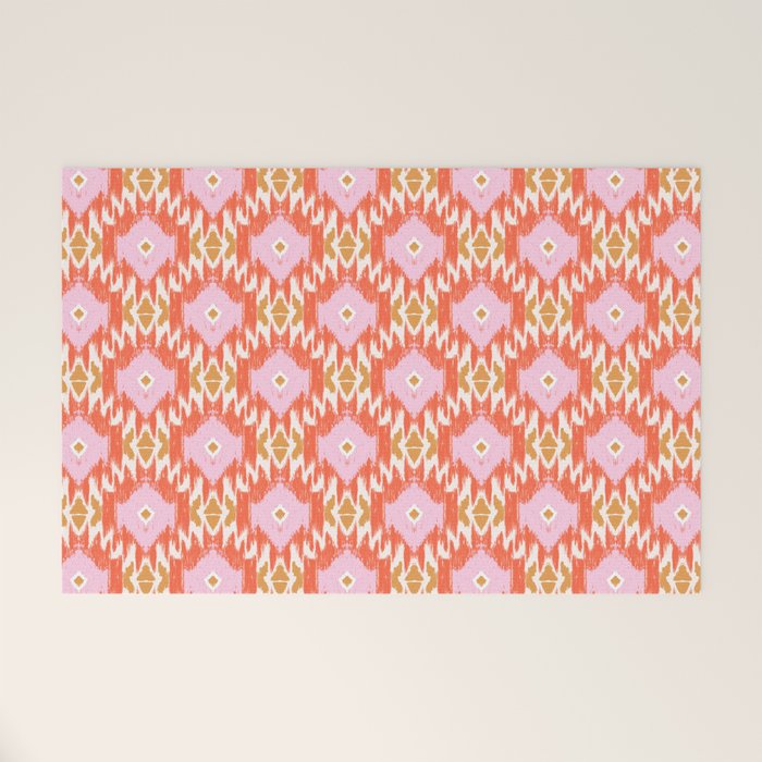 Orange Boho Ikat Pattern Welcome Mat Gallery Image 1