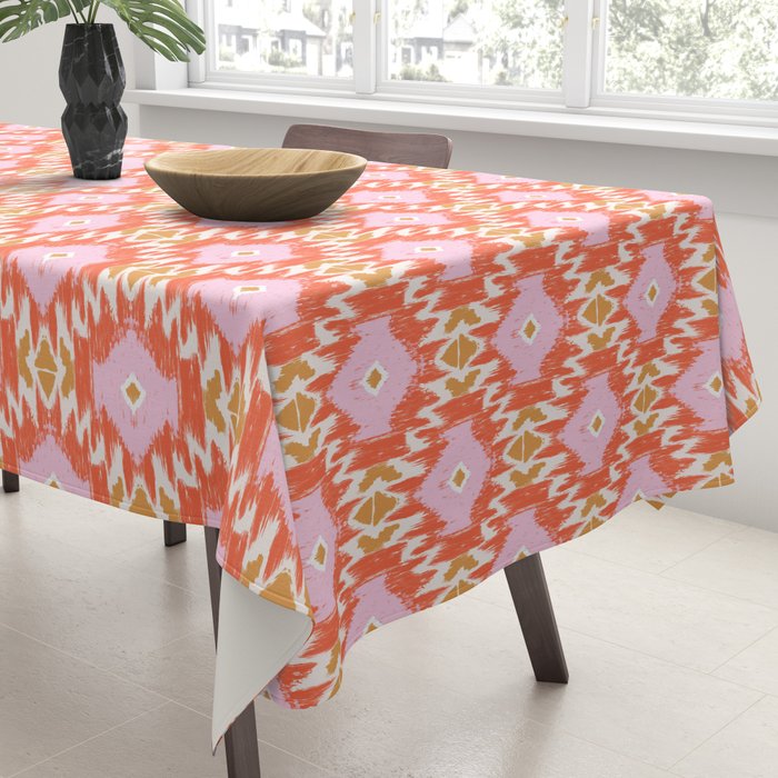 Orange Boho Ikat Pattern Tablecloth Gallery Image 3