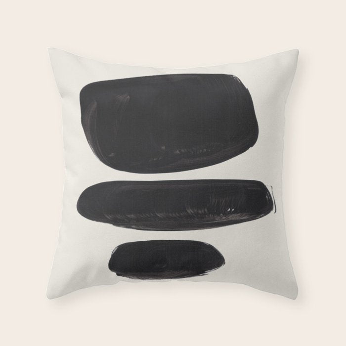 Mid Century Modern Minimalist Abstract Art Brush Strokes Black & White Ink Art Tribal Pebbles Throw Pillow Gallery Image 6