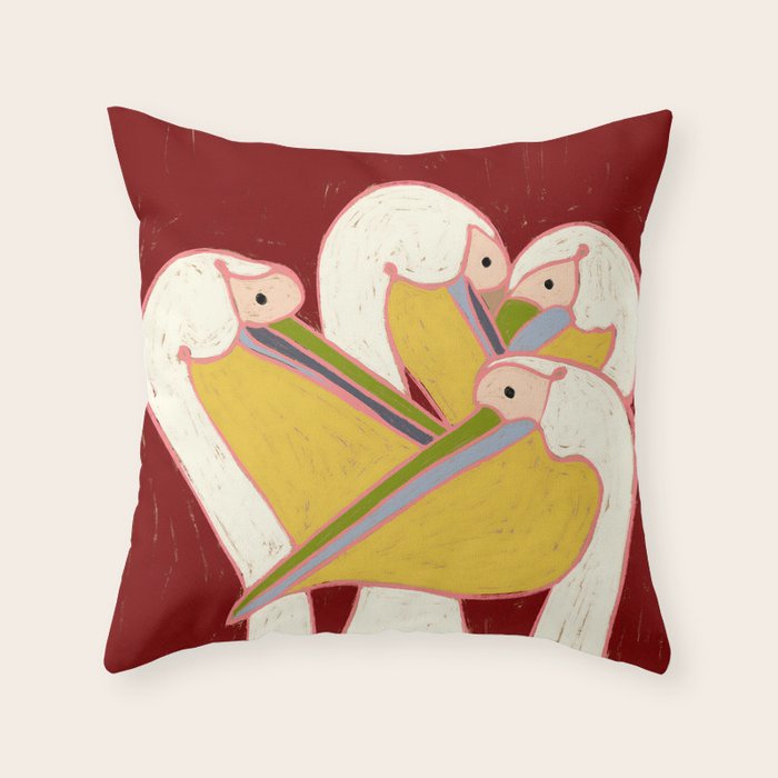 Pelicans of the Burgundy Sky Throw Pillow Gallery Image 6