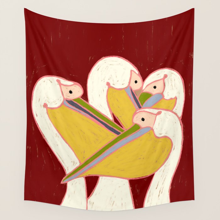 Pelicans of the Burgundy Sky Wall Tapestry Gallery Image 4