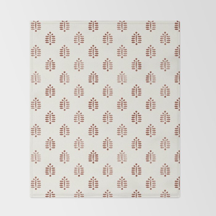 block print palm in rust Throw Blanket Gallery Image 2