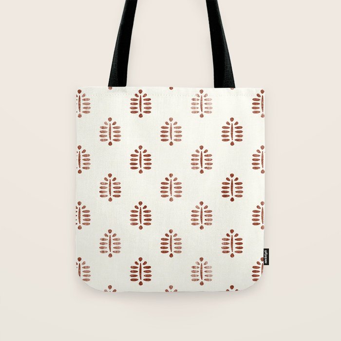 block print palm in rust Tote Bag Gallery Image 1