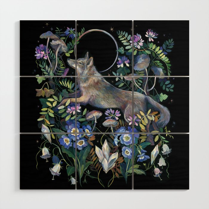 Moon Wolf Wood Wall Art Gallery Image 1