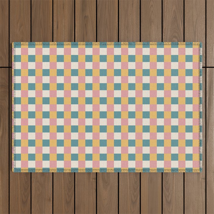 Checkered Multicolor Pattern XXIX Beachy Summer Outdoor Rug Gallery Image 1
