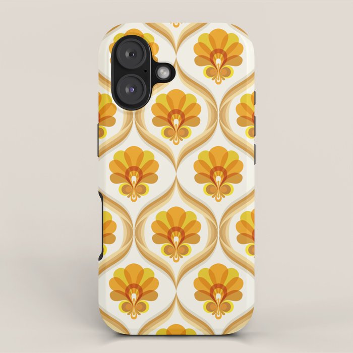 Ivory, Orange, Yellow and Brown Floral Retro Vintage Pattern iPhone Case Gallery Image 1