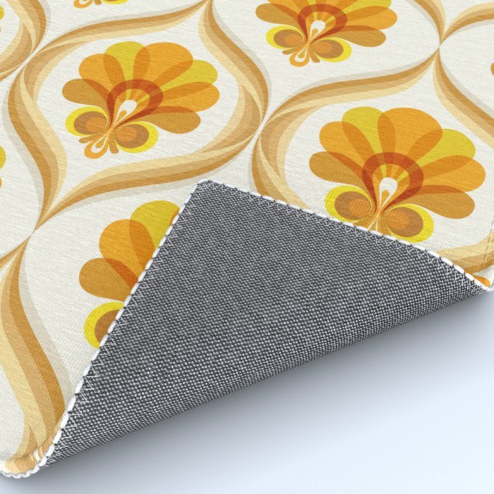 Ivory, Orange, Yellow and Brown Floral Retro Vintage Pattern Rug Gallery Image 4