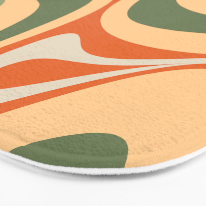 Groovy Retro Abstract New Groove Swirl Pattern in Mossy Sage Olive Green Apricot Orange Bath Mat Gallery Image 3