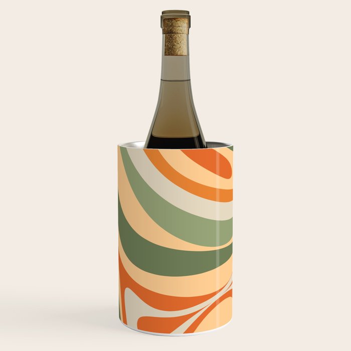 Groovy Retro Abstract New Groove Swirl Pattern in Mossy Sage Olive Green Apricot Orange Wine Chiller Gallery Image 3
