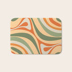 Groovy Retro Abstract New Groove Swirl Pattern in Mossy Sage Olive Green Apricot Orange Bath Mat Gallery Image 1