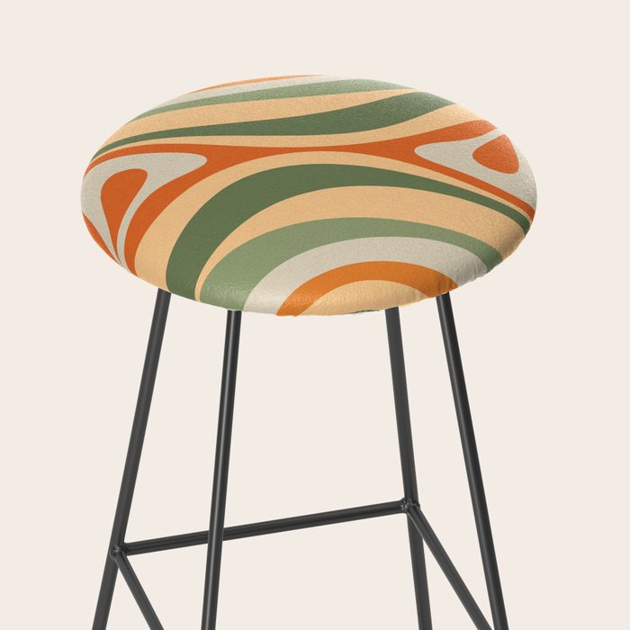 Groovy Retro Abstract New Groove Swirl Pattern in Mossy Sage Olive Green Apricot Orange Stool Gallery Image 2