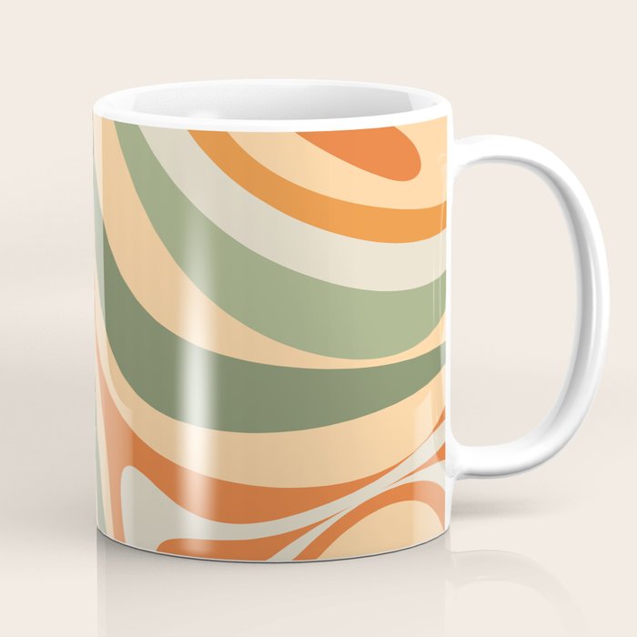 Groovy Retro Abstract New Groove Swirl Pattern in Mossy Sage Olive Green Apricot Orange Coffee Mug Gallery Image 1