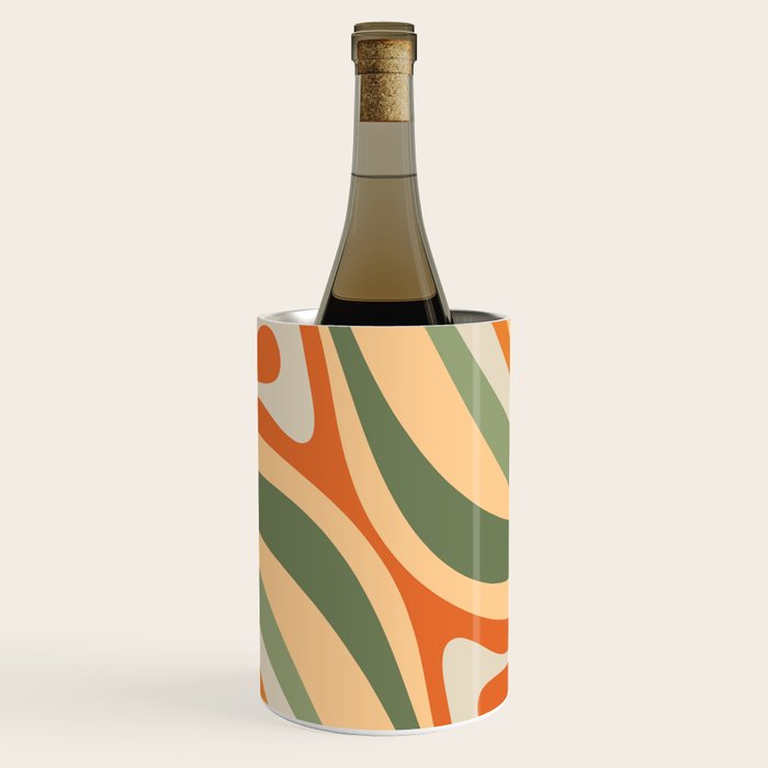Groovy Retro Abstract New Groove Swirl Pattern in Mossy Sage Olive Green Apricot Orange Wine Chiller Gallery Image 1