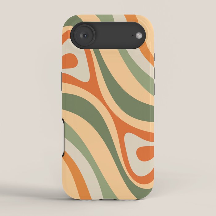 Groovy Retro Abstract New Groove Swirl Pattern in Mossy Sage Olive Green Apricot Orange iPhone Case Gallery Image 2